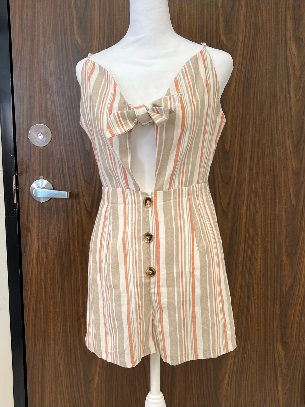 Cupshe Cream and Rust Striped Tie-Front Romper - Picture 6 of 7
